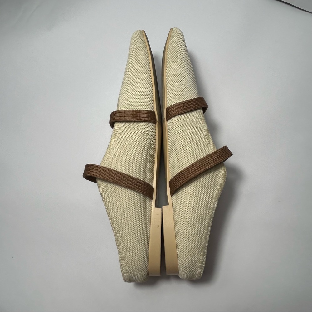 Vivaia Women's Cream Pointed-Toe Flats with Brown Straps - Picture 6 of 10